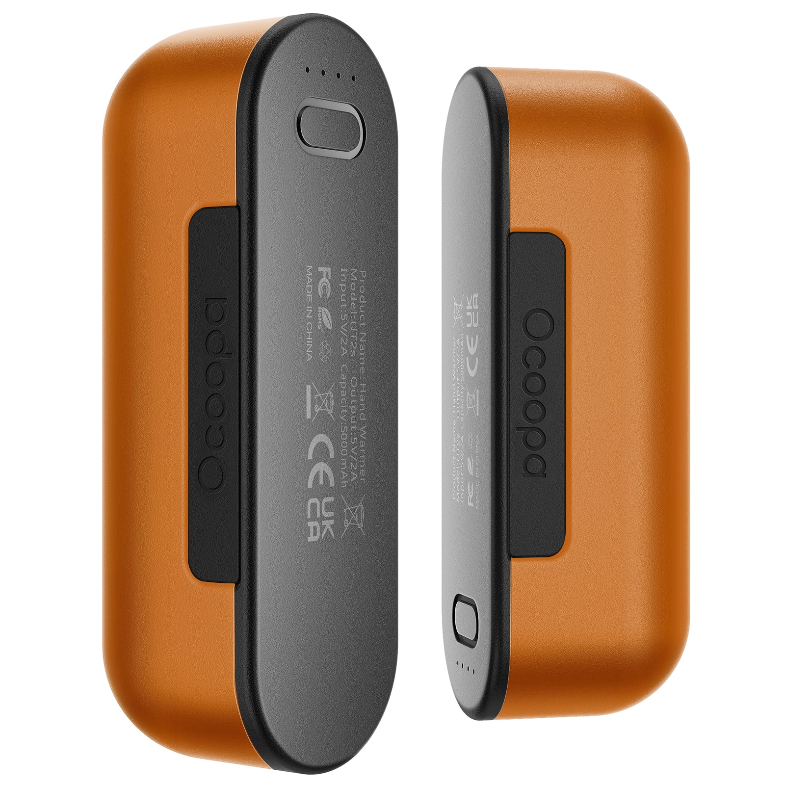 OCOOPA UT2s hand warmers with dual magnetic design, 5000mAh battery, 4 heat levels, and rapid 3-second heat release for 360° warmth.