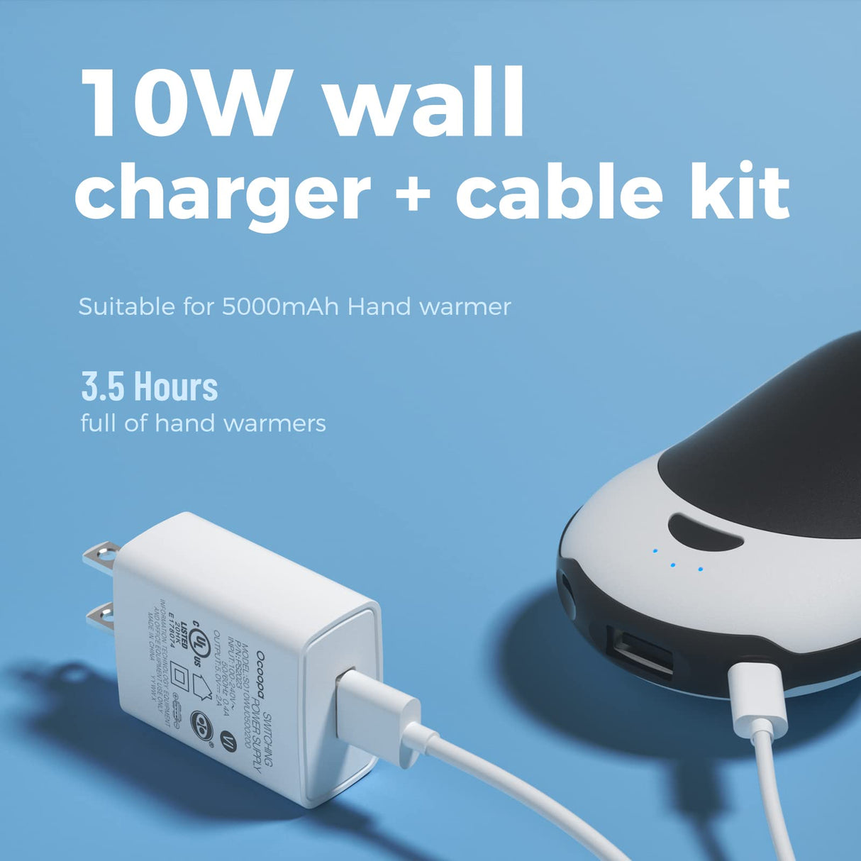 Adattatore OCOOPA Quick Charge 3.0, caricatore da parete USB rapido da 18 W per scaldamani Ocoopa