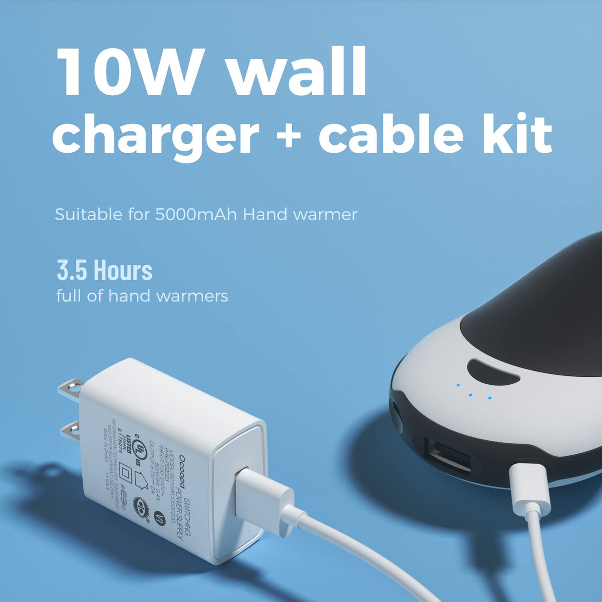 Adaptador de carga rápida 3.0 OCOOPA, cargador de pared USB rápido de 18 W para calentadores de manos Ocoopa